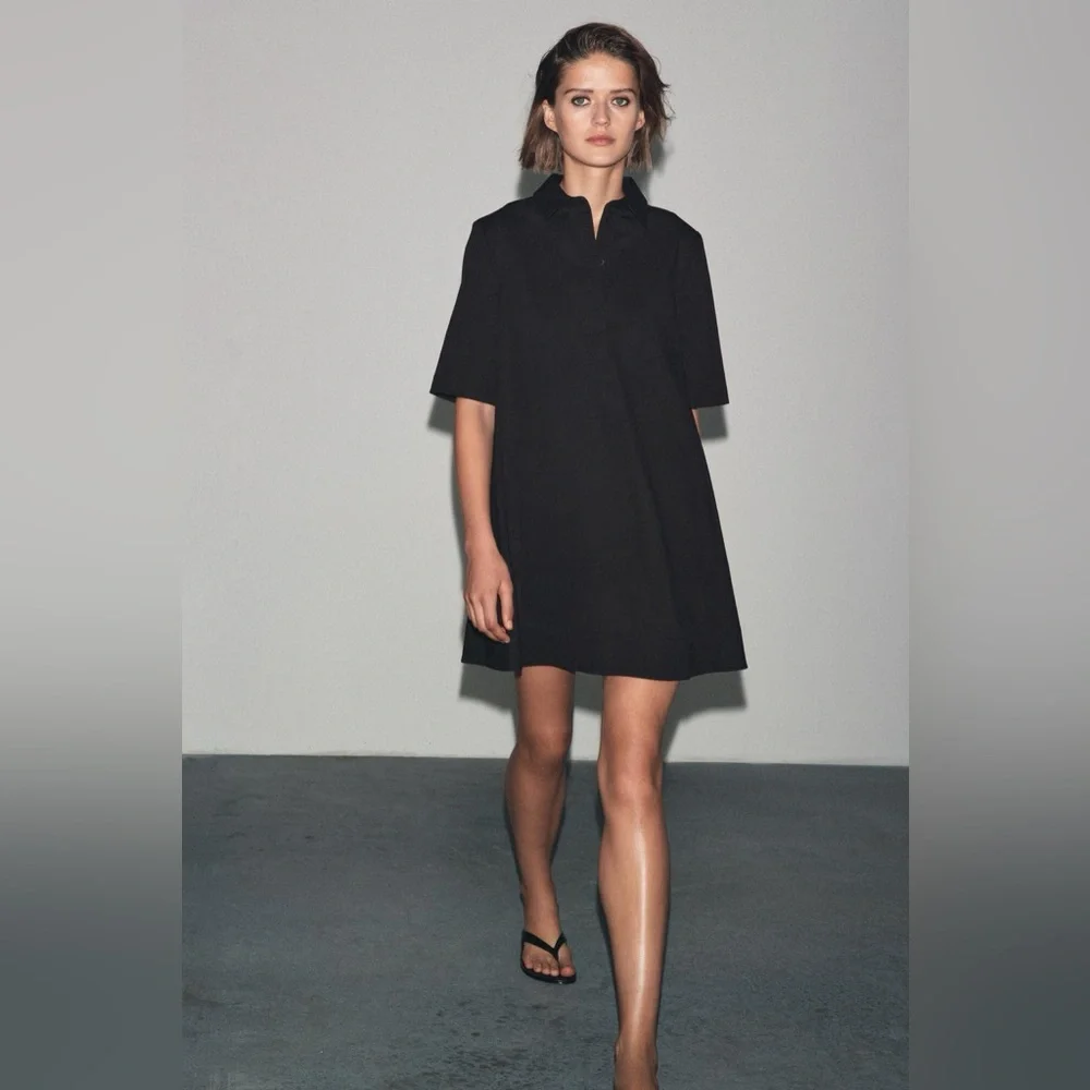 ZARA Short black poplin dress, ZW collection M NWT - Picture 1 of 12